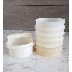 Vintage Tupperware Set of 6 Hamburger Keepers #882 & Patty Press Ring No Lid